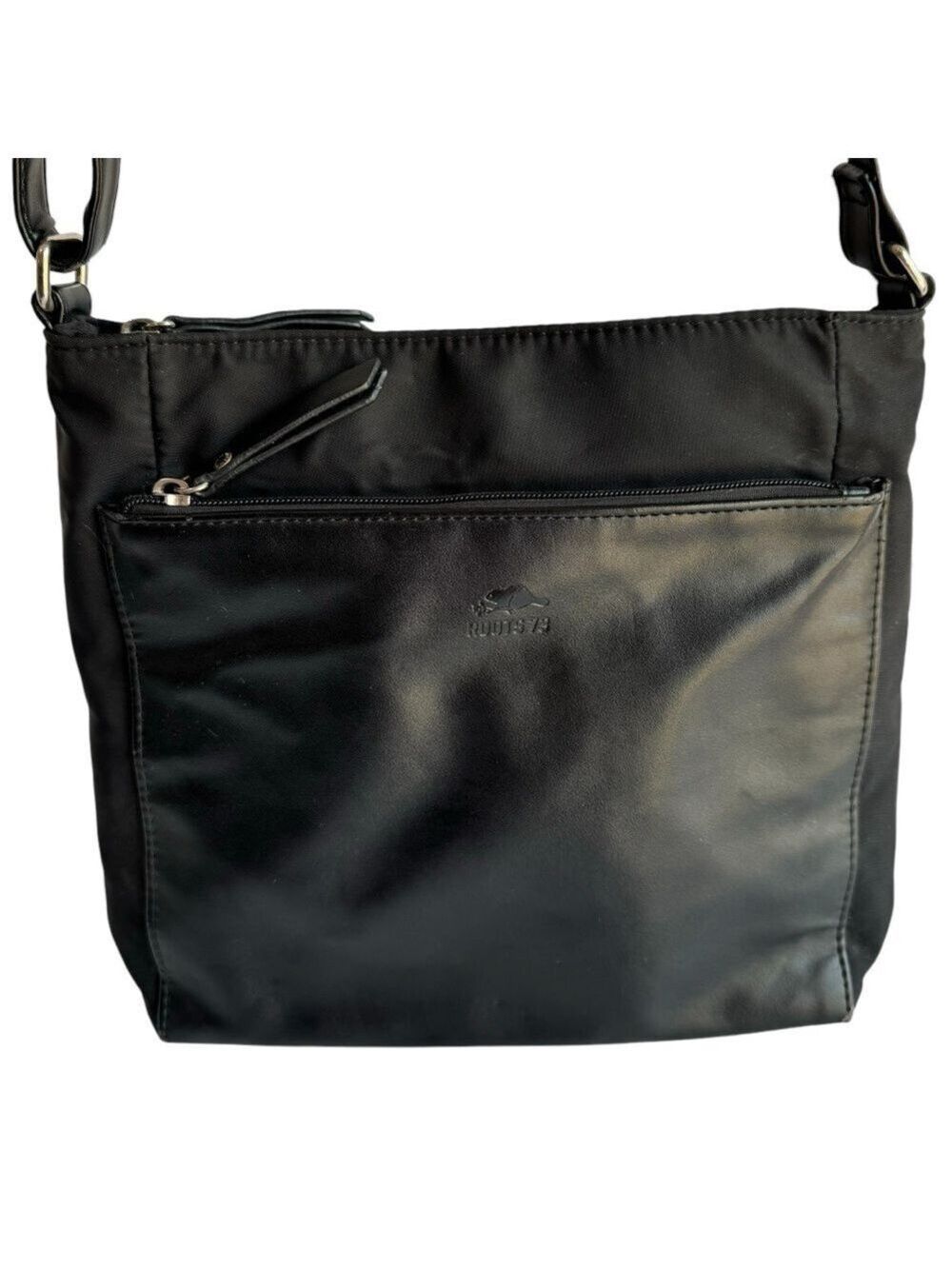 Roots Faux Leather + Nylon Crossbody Bag Black Adjustable Travel Minimalist GUC